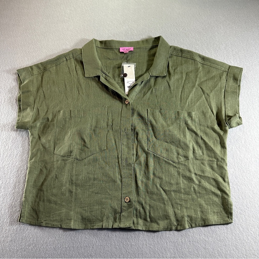 Miami for Francesca’s Women’s Small Green Button‎ Down Viscose/Linen Blend NWT